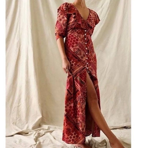 NWT FREE PEOPLE lennon maxi ruffle dress in primrose combo size small - Picture 2 of 16